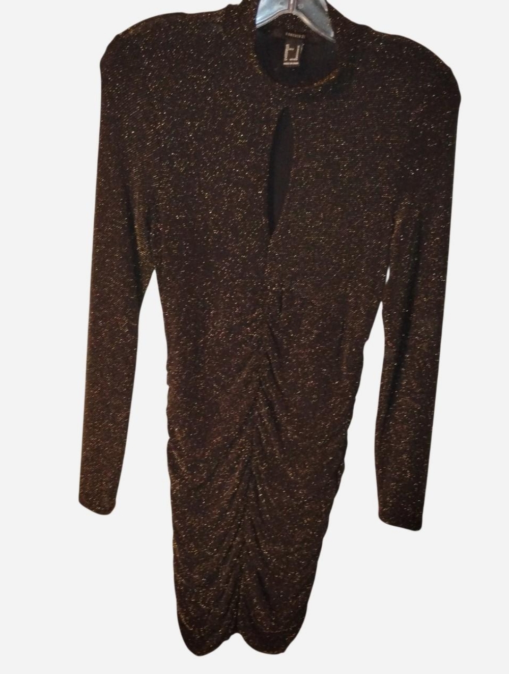 Forever 21 Metallic Gold & Black Ruched Keyhole Mini Dress - Size M